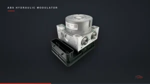 Genuine Audi TT ABS pump (hydraulic modulator) — the electric pump motor, machined-aluminium hydraulic control unit and ABS ECU that make up a complete ABS unit