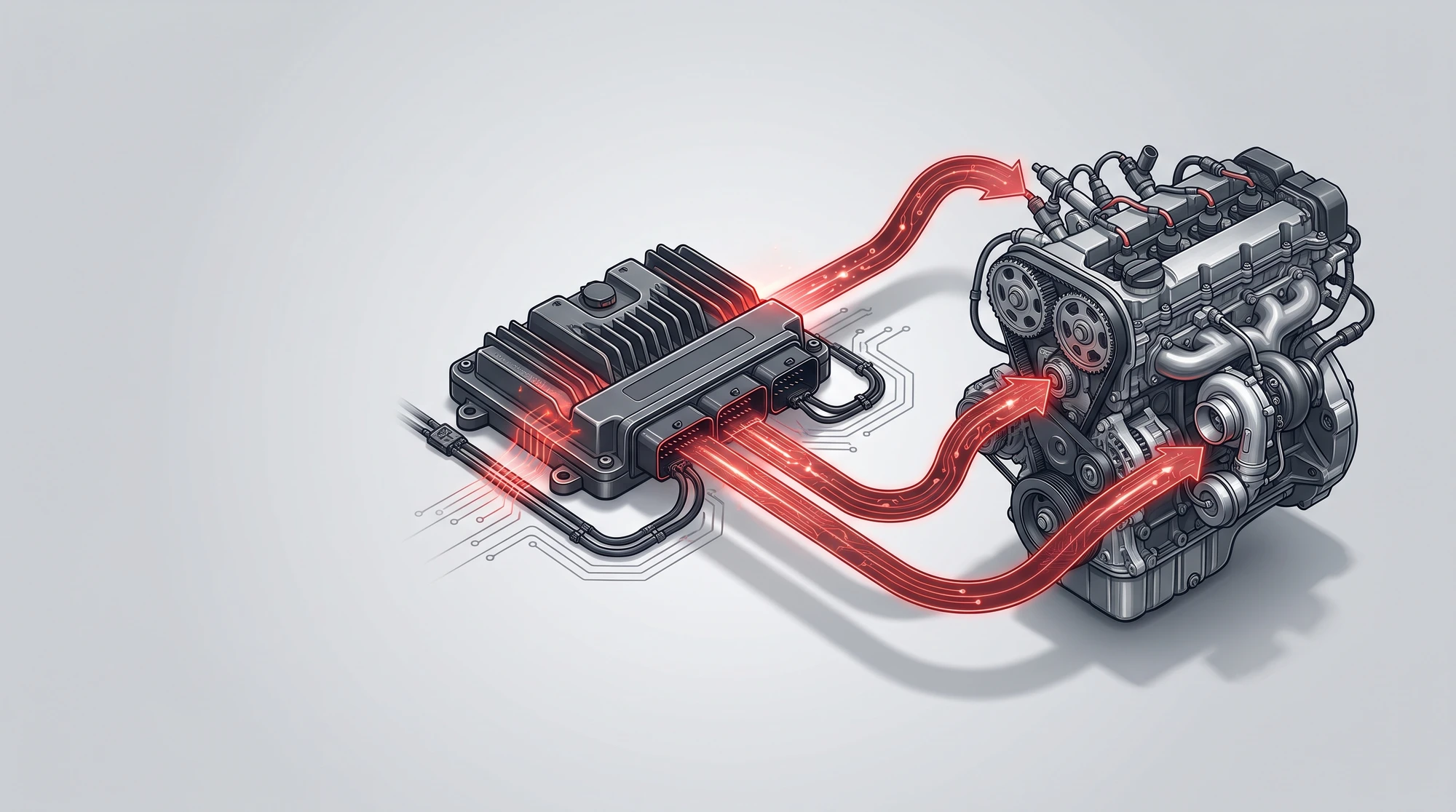Diagram of a diesel remap recalibrating fuel, timing and boost via the ECU