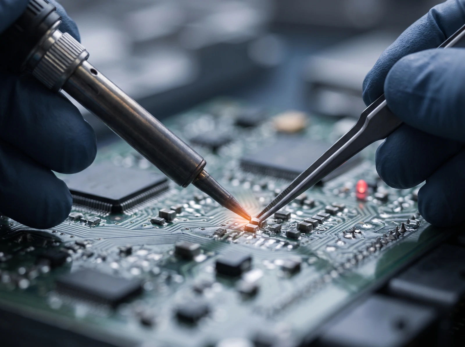 Surface-mount component being replaced on a control-module circuit board