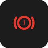 Red brake system warning light symbol - an exclamation mark in a circle with a bracket on each side