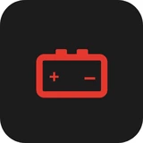 Red charging system warning light symbol - a battery with plus and minus terminals