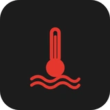 Red engine coolant temperature warning light symbol - a thermometer standing in waves