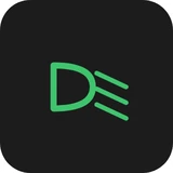 Green dipped beam indicator symbol - a headlamp with straight beams angled downwards