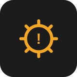 Amber automatic gearbox warning light symbol - a cog with an exclamation mark inside it