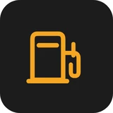 Amber low fuel warning light symbol - a fuel pump with its hose