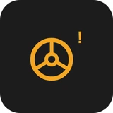 Amber power steering warning light symbol - a steering wheel with an exclamation mark beside it