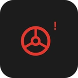 Red power steering warning light symbol - a steering wheel with an exclamation mark beside it
