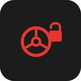 Red steering column lock warning light symbol - a steering wheel with a padlock beside it