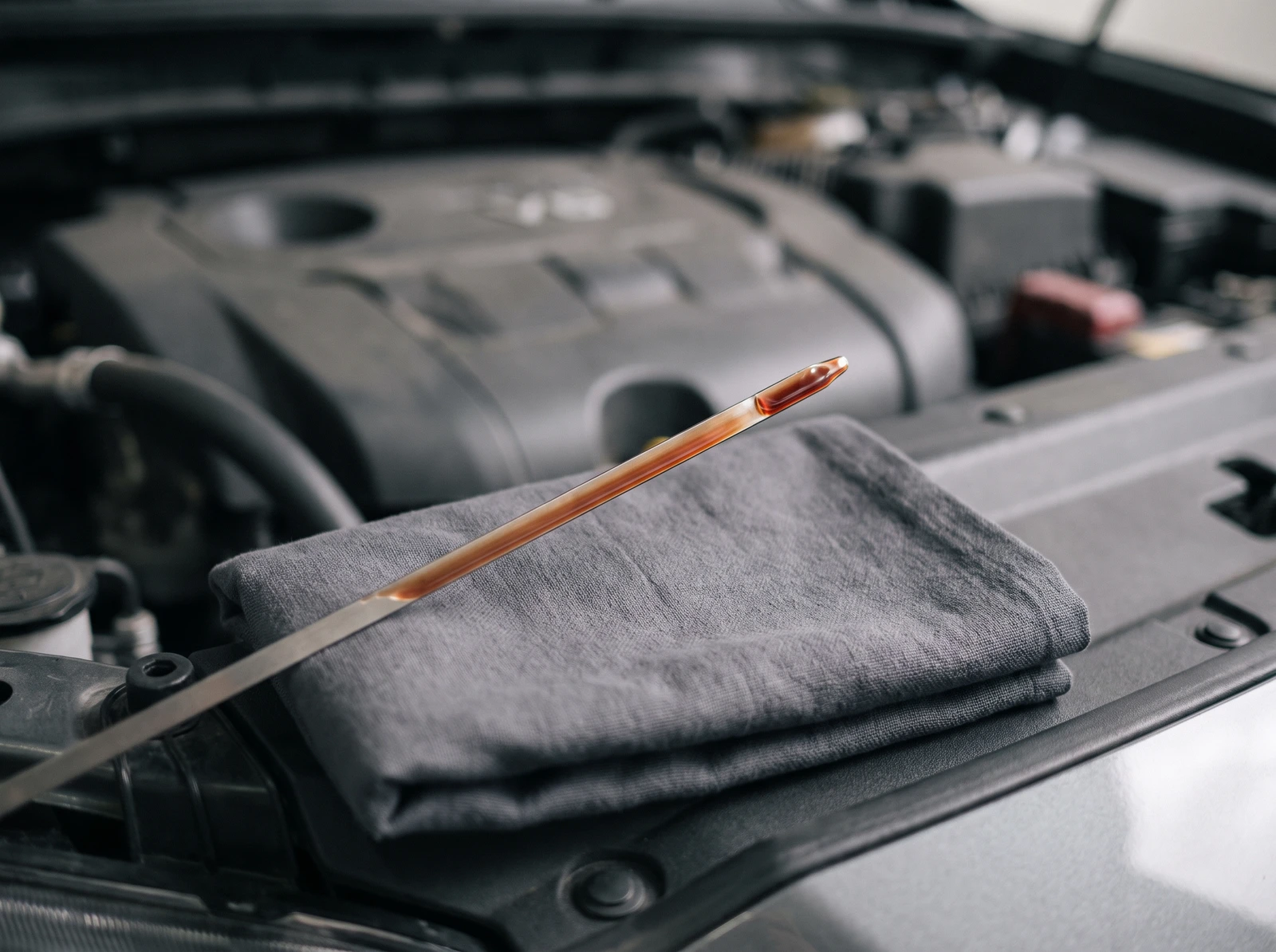 Automatic transmission fluid on a dipstick showing its colour and condition, the first check behind a P0841 pressure code