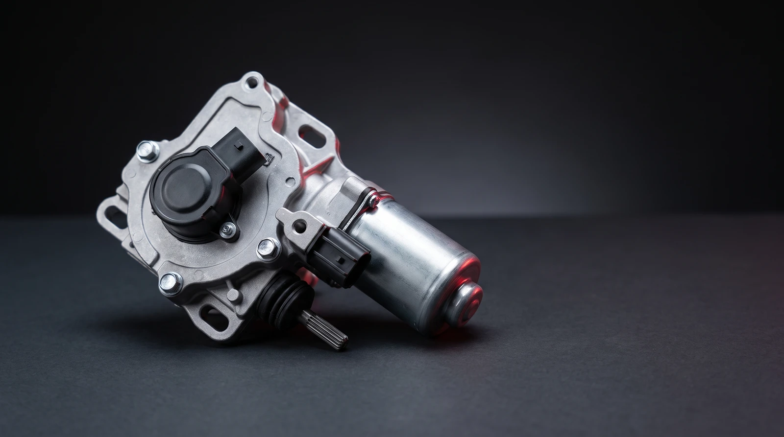 Clutch and gear actuator from an automated-manual gearbox on a dark workshop bench