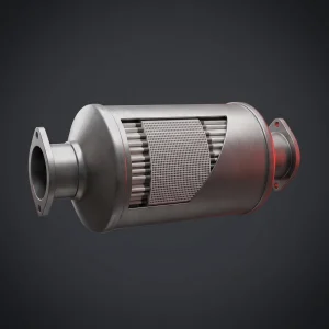 Cutaway illustration of a diesel particulate filter showing its ceramic honeycomb core