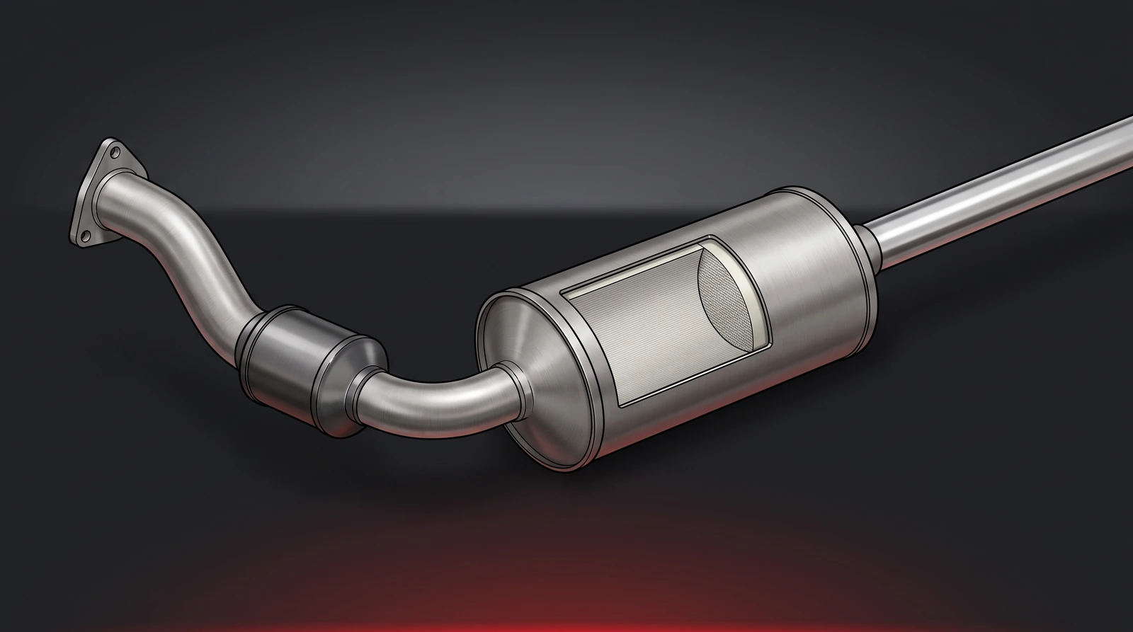 Technical illustration of a diesel exhaust line showing the oxidation catalyst and diesel particulate filter in sequence